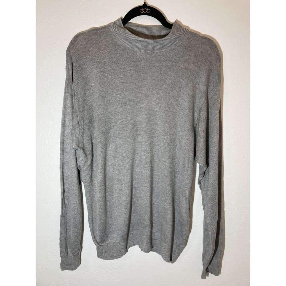 Perry Ellis Size Large L gray Tech Knit Mock Neck Sweater Made In Italy RAYON